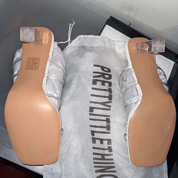 PLT White Low Clear Block Heel Multi Clear Strap Mule - Picture 6 of 7